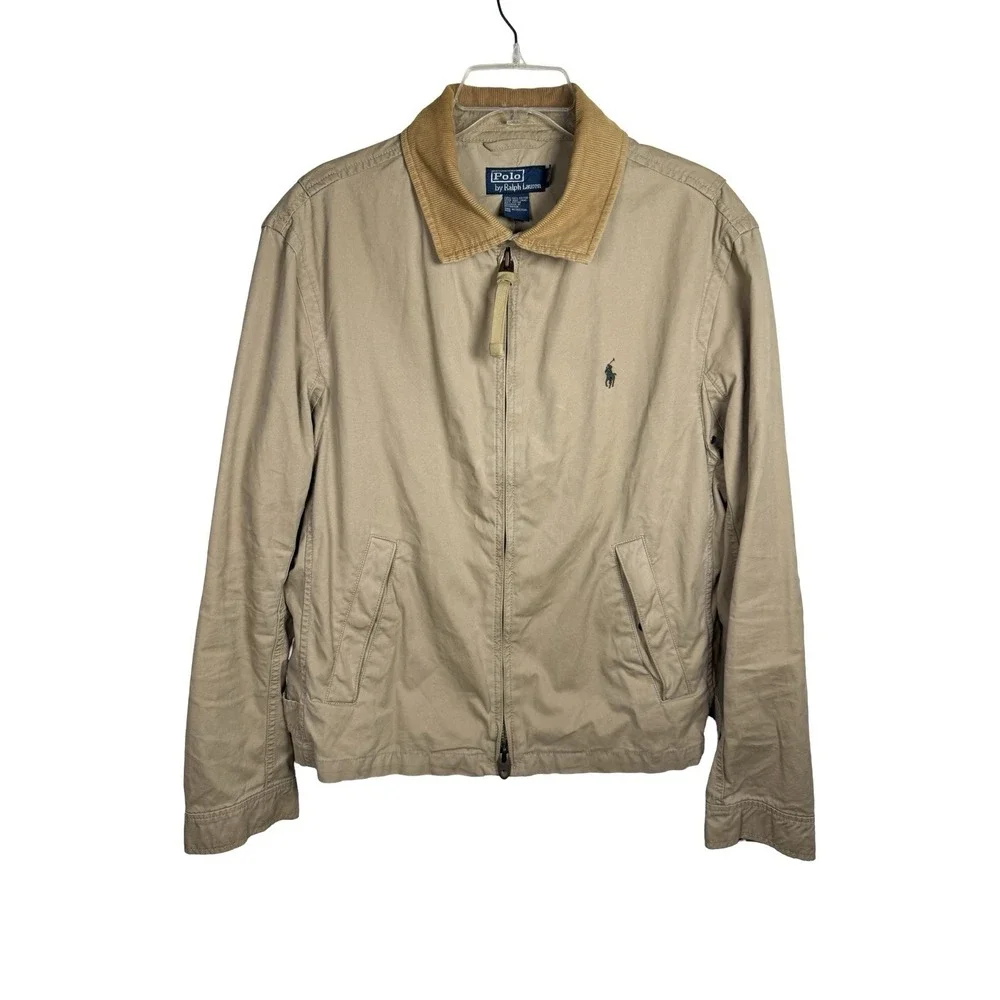 Vtg Polo Ralph Lauren Men L Khaki Field Jacket Corduroy Collar Military